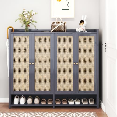 Bamboo Shoe Storage Cabinet with Doors, 8 Tier Freestanding Shoes Heels Sneakers Shoe Rack Shelf for 36-40 Pairs, Entryway Shoe Cabinet with Drawers for Hallway Living Room