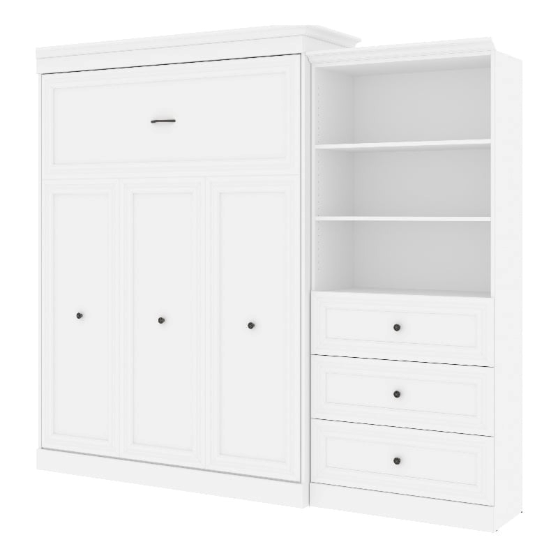 Atlin Designs Wood Queen Murphy Bed and Organizer with Drawers in White