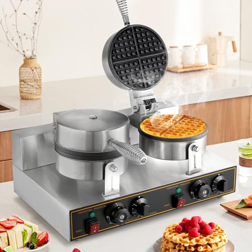 WICHEMI Commercial Waffle Maker Restaurant, Professional Waffle Maker Machine Non-stick Waffle Iron Round Waffle Maker