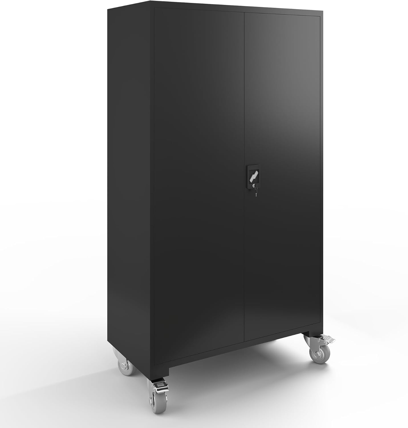 1-Wide 39.37 Inch & Depth 19.69 Inch Metal Storage Cabinet 72 Inch Black Lockable Garage Cabinet with Wheels Heavy-Duty Steel Cabinet with Doors & 4 Adjustable Shelves for Home, Office,Black
