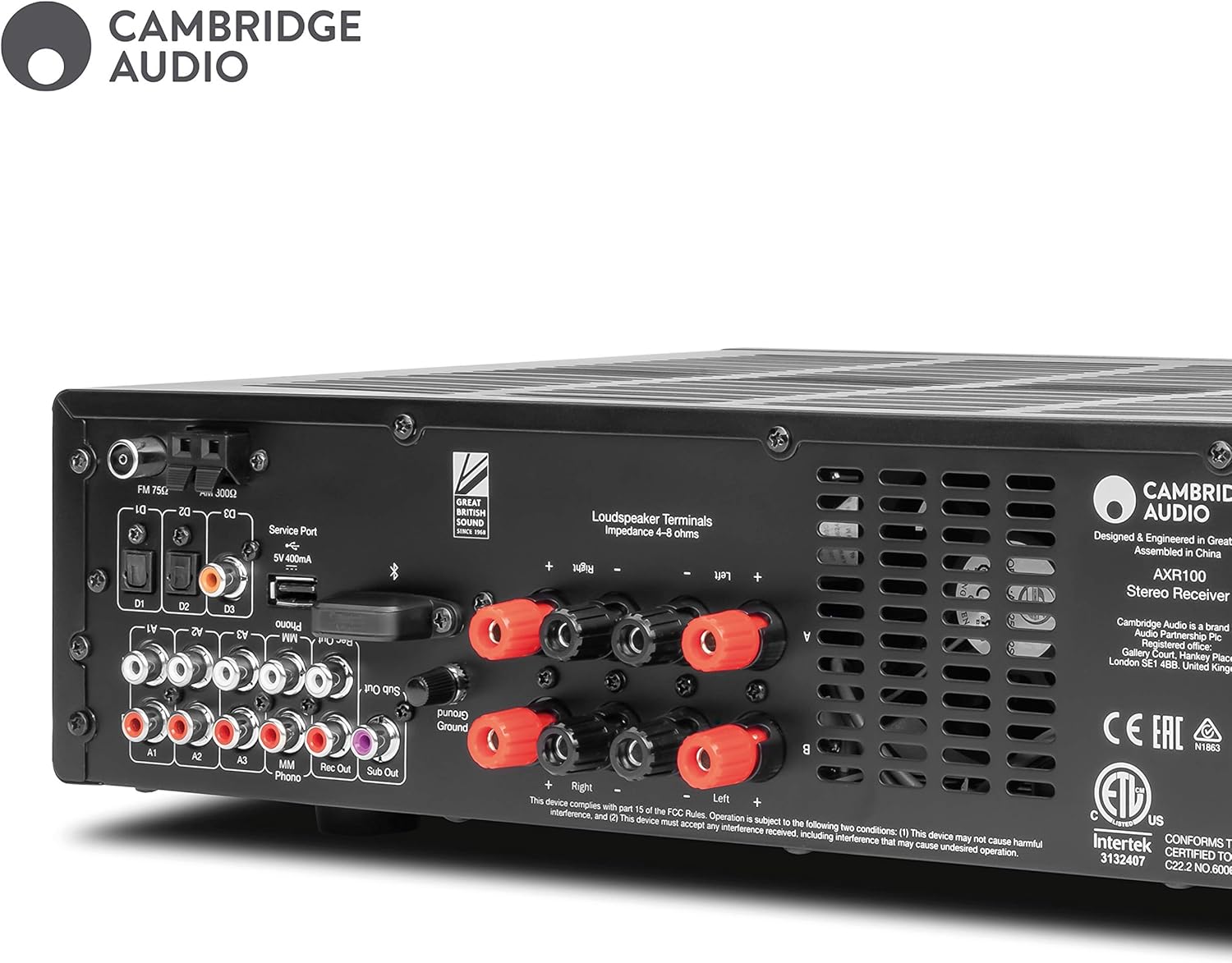 Cambridge Audio AXR100 100-Watt Stereo Receiver with Bluetooth | Built-in Phono Stage, 3.5mm Input, AM/FM with RDS