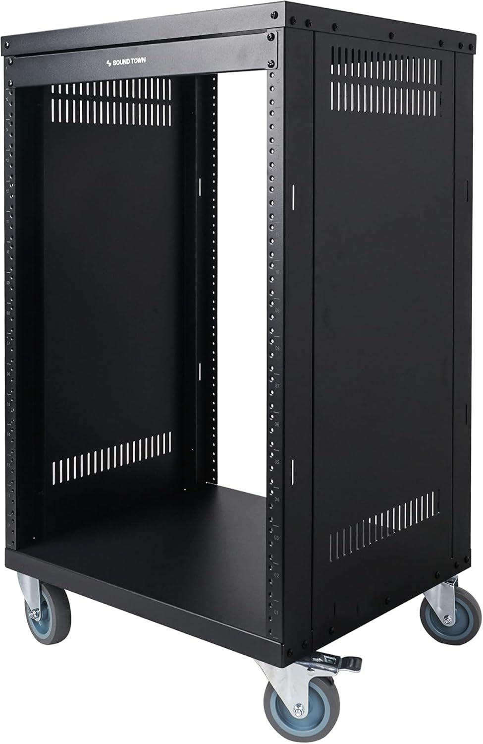Sound Town 30U Universal Steel Rack, w/ 3 Locking Casters, Vented Side Panels for Audio Video, Server and Network Equipment (STRK-M30U)