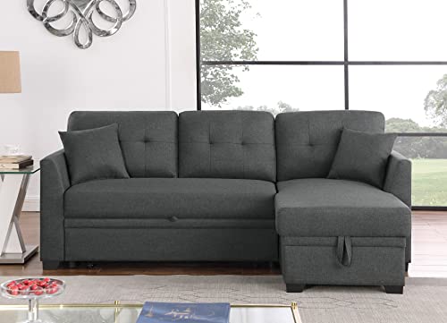 Small Sleeper Sofa, Sofa Bed Couch with Pull Out Couch Reversible Sleeper Sectional Sofa with Storage, L Shaped Chaise Sleeper Sofa, 81" Sleeper Couch in Grey