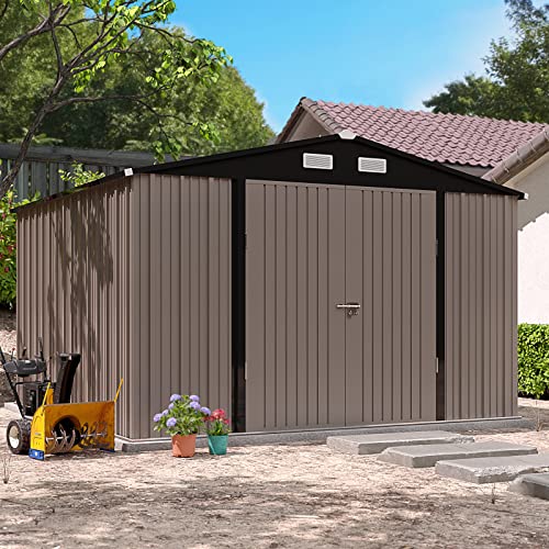UDPATIO Outdoor Storage Shed 6 x 6 FT, Resin Garden Sheds with Floor Plastic Patio Outdoor Storage Shed with Lockable Door for Tool, Bike, Garbage Gray White