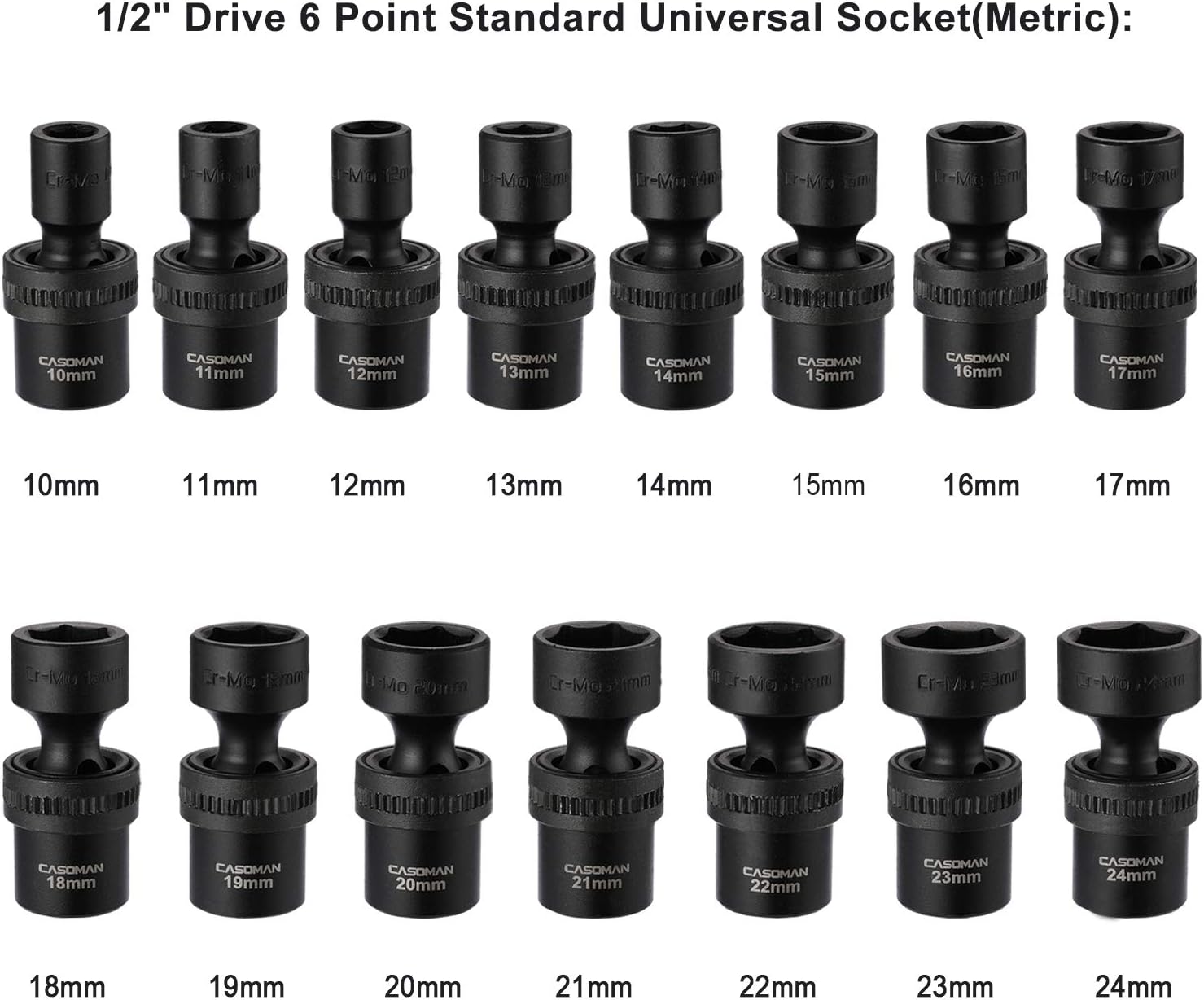 CASOMAN 15 PCS 3/8" Drive Shallow Universal Impact Socket Set, 6 Point, Metric,8-22mm