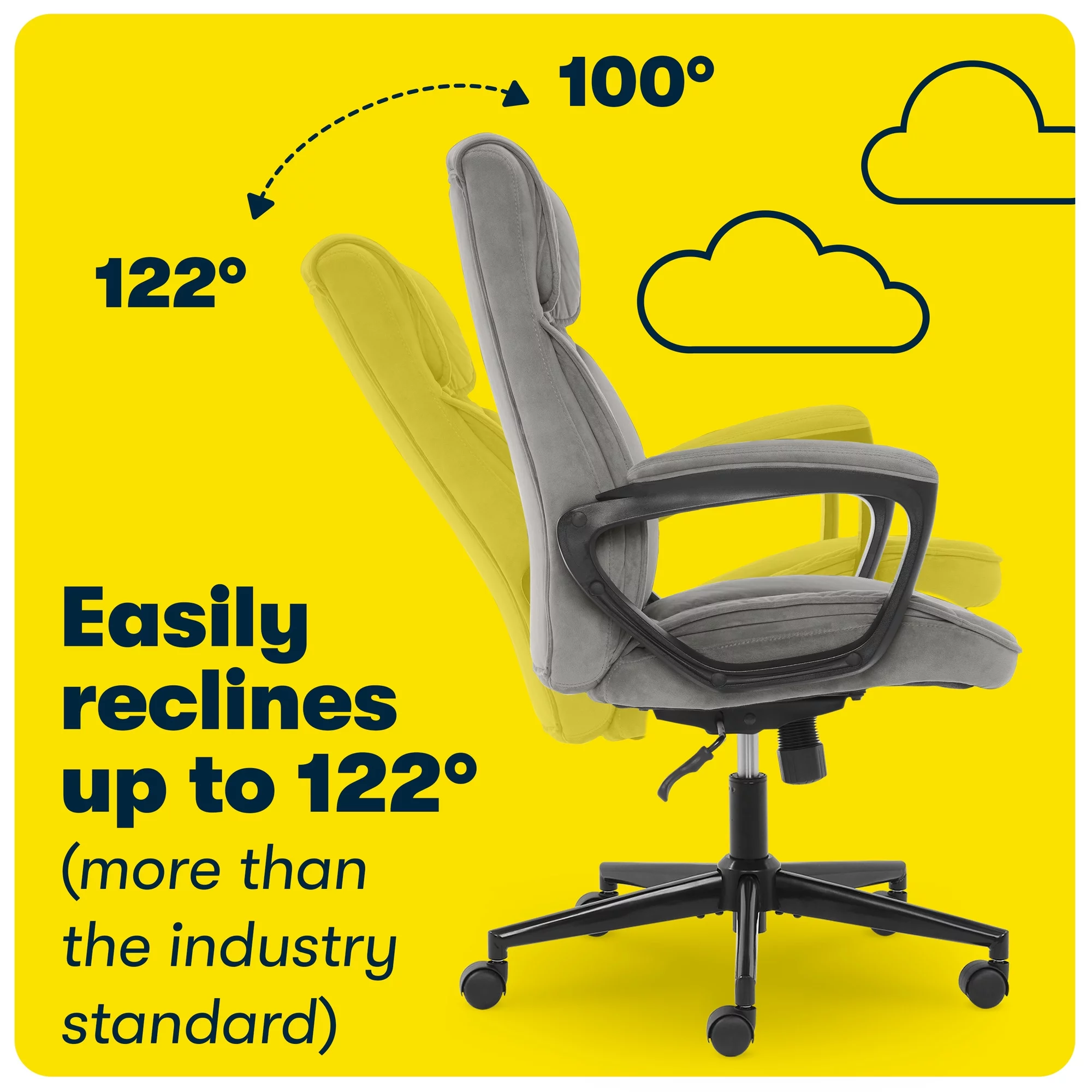 Serta Hannah Microfiber High Back Executive Office Chair with Arms, 250 lb. Capacity, Gray