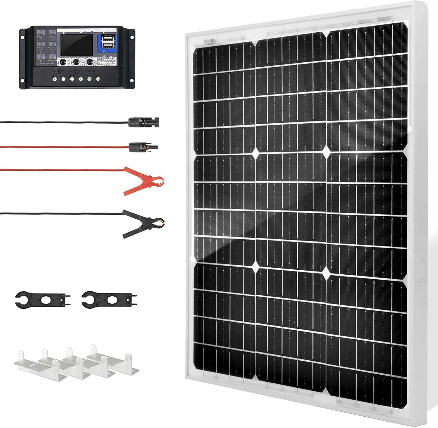 SUNSUL 30 Watt 12V Solar Panel Kit Battery Maintainer Trickle Charger, with Waterproof 5A 12V/24V PWM Solar Charge Controller and Adjustable Solar Panels Mount Rack Bracket (30 Watt with Accessories)
