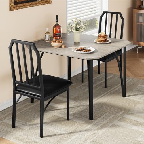 GAOMON Dining Table Set for 2, Kitchen Table and Chairs with Chamfer Design, 3 Piece Dining Room Set with Cushion Seats for Small Spaces, Home Kitchen, Apartment - Rustic Brown