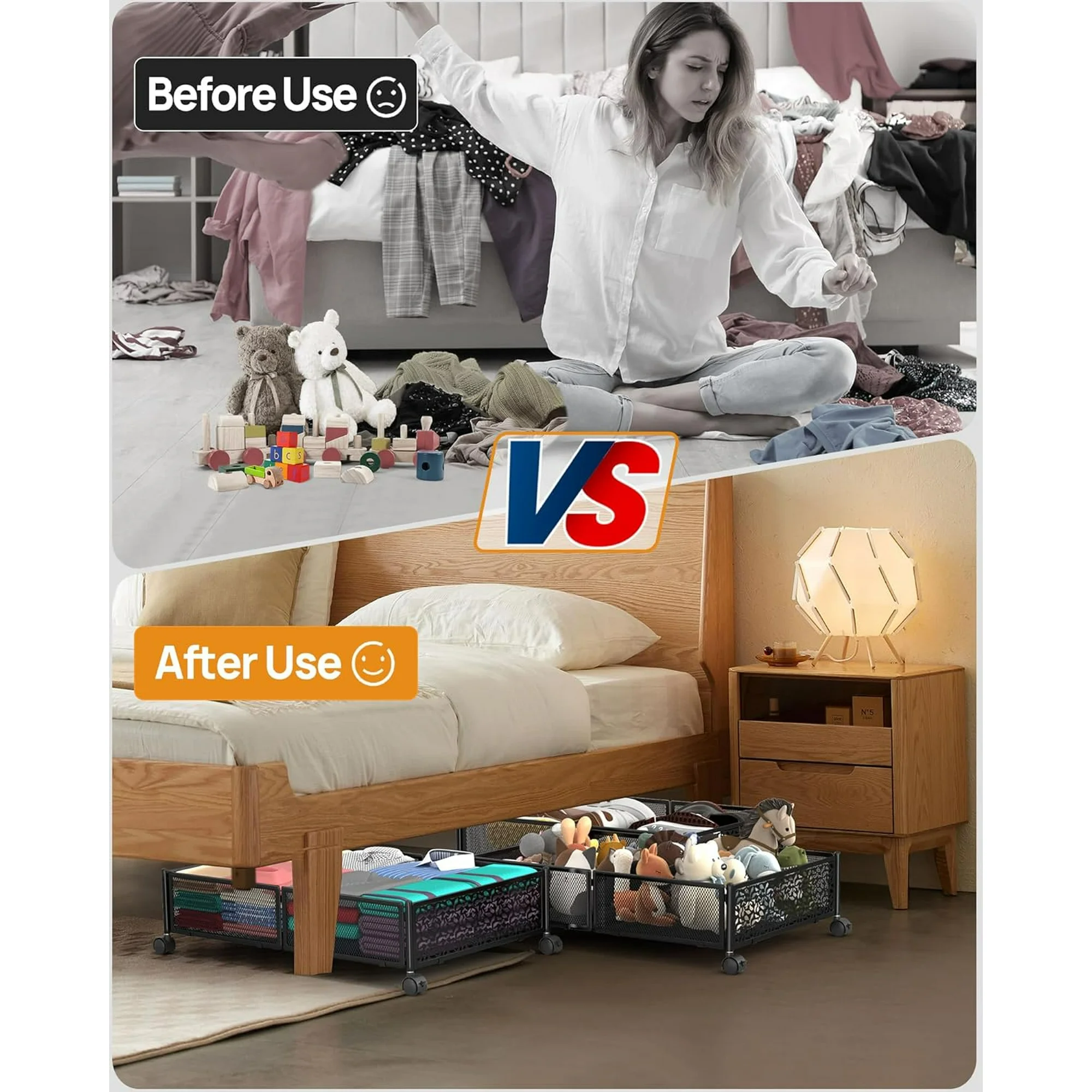 Under Bed Storage with Wheels, 2 Pack Foldable Metal Under Bed Storage Containers, 60L Rolling Underbed Storage, Easy Assembly Under The Bed Storage for Bedroom Clothes Shoes Blankets