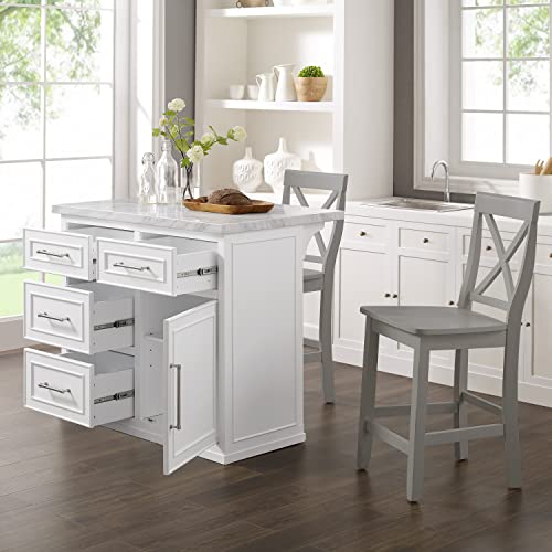 Crosley Furniture Cutler Kitchen Island with Faux Marble Top, White