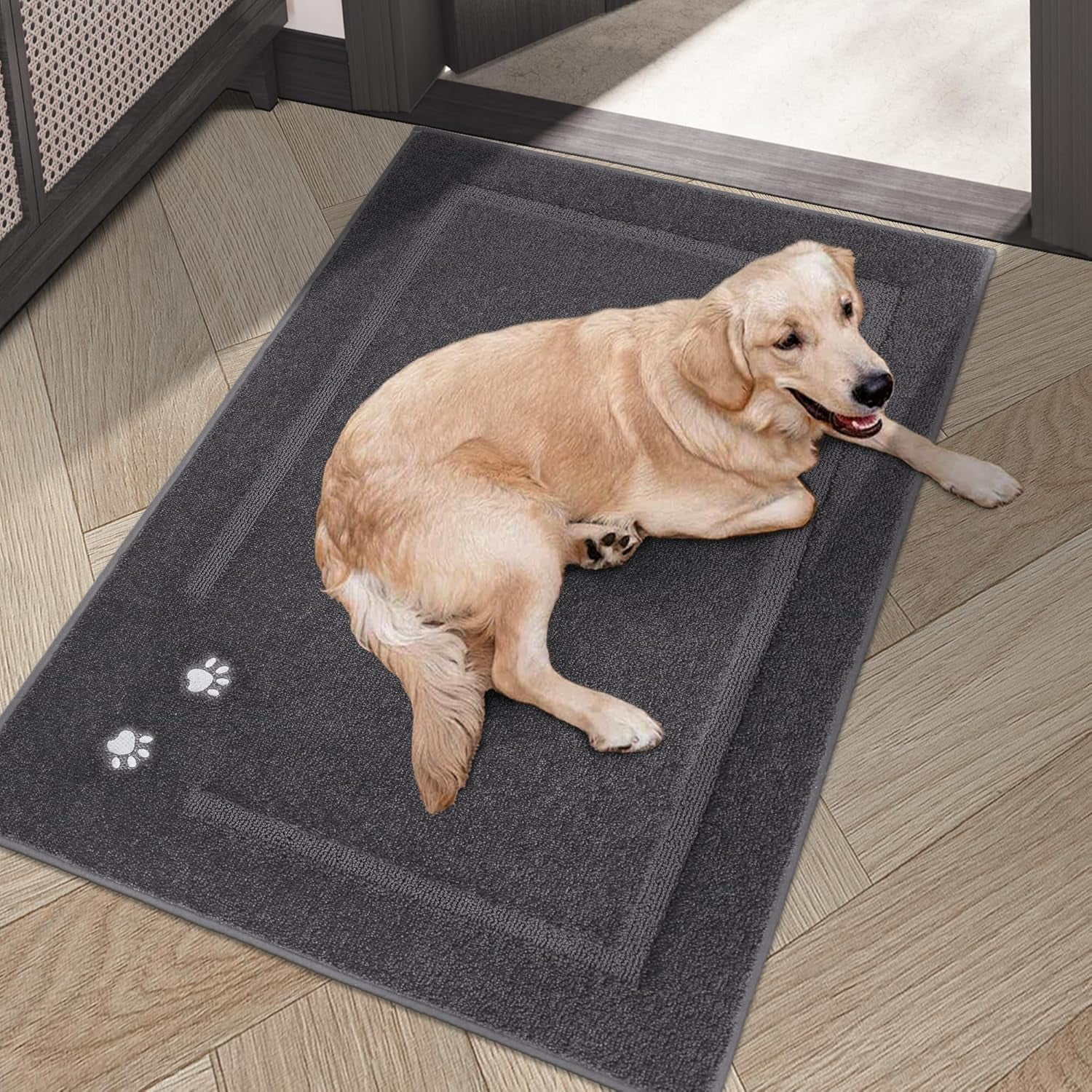 Dog Door Mat for Muddy Paws 36"x60" Dirt Trapper Absorbent Doormat Non Slip Entryway Rugs Washable Stain Resistant Welcome Floor Mat Soft Low-Profile for Front Back Door, Brown