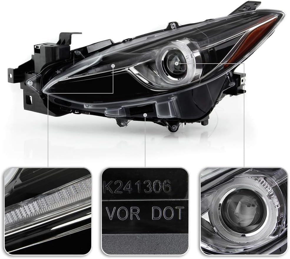 ACANII - For [Halogen Model Only] 2014 2015 2016 Mazda 3 LED Tube Upgrade Projector Headlights Headlamps Assembly Pair