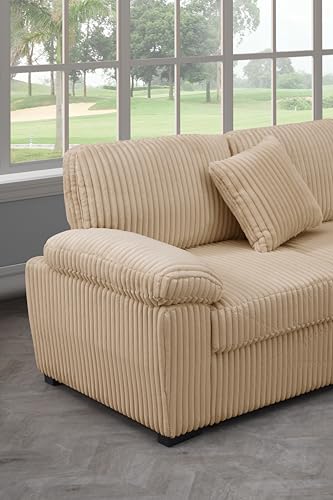 Oversized U-Shaped Sectional Sofa Couch Plush Corduroy Upholstered Modular Deep Seat Sofa&Couch Sectional W/Right Facing Chaise Lounge and 7 Toss Pillows for Home Apartment Living Room Furniture Sets