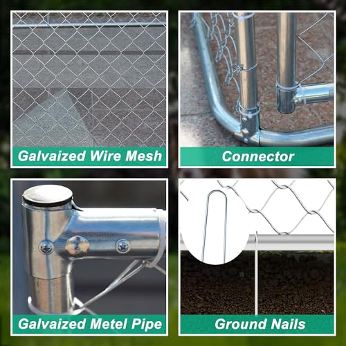13.1x7.5x7.6 FT Outdoor Dog Kennel, Large Heavy Duty Galvanized Steel Dog Cage with Waterproof Cover, Dog Fence House w/Secure Lock, Anti Rust Dog Enclosure Playpen for Backyard, Silver