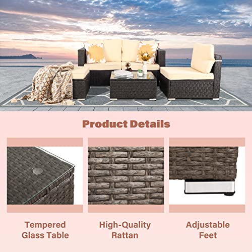 Oversize 5 Piece Patio Furniture Set,Outdoor Sectional Furniture,Patio Conversation Sets,Wicker Patio Furniture Sets,Porch Furniture Set,Outdoor Couch Patio Furniture,Rattan Outdoor Furniture