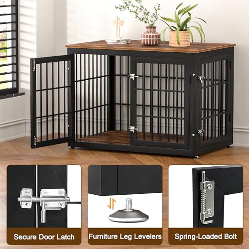 48 Inch Heavy Duty Dog Crate Furniture for Large Dogs, Decorative Pet House End Table, Extra Large Wooden Cage Kennel Furniture Indoor, Natural and White
