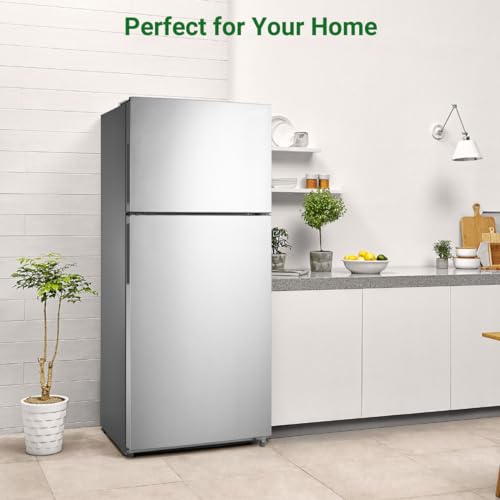 Smad Top Freezer Refrigerator with Reviseble Door Adjustable Temperature Upright Freezer for Home Garage Dorm Kitchen Stainless Steel