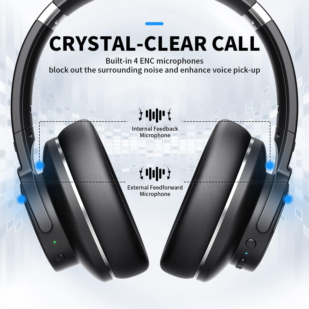Active Noise Cancelling Headphones, Hi-Res Audio, Bluetooth Headphones with 4-Mic ENC Call, Transparent Mode, 60H Playtime, Wireless Headphones Over Ear with Multipoint Connection for Travel/Home/Work