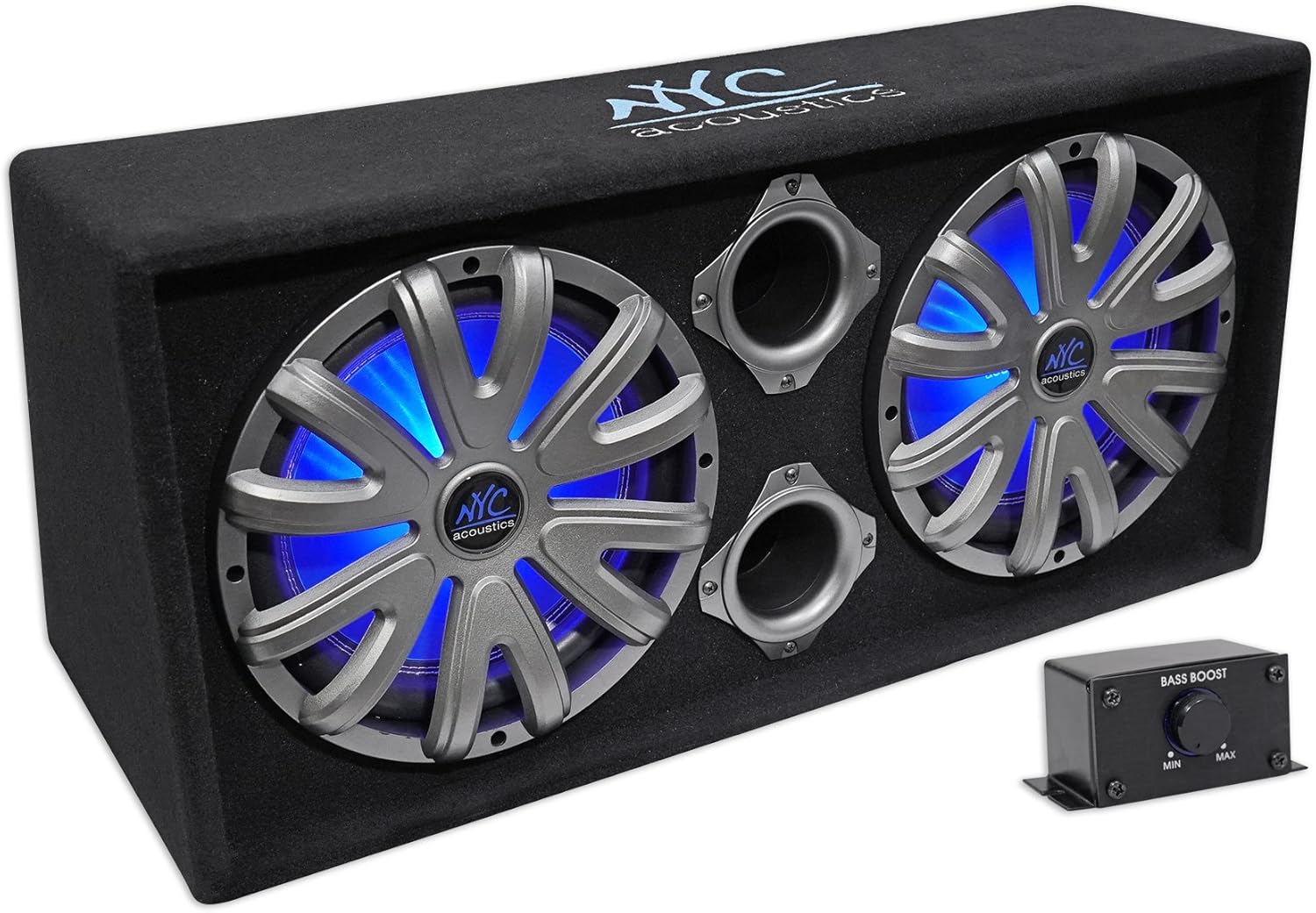 NYC ACOUSTICS NSE212L Dual 12" 1800w Powered Car Subwoofer System+LED+Wire Kit