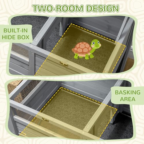 PawHut Tortoise Habitat with Shelf Storage, Tortoise Enclosure with Weather Protection, Tortoise Gift Accessory, Reptile Enclosure with Tray, Light Support Frame, Gray