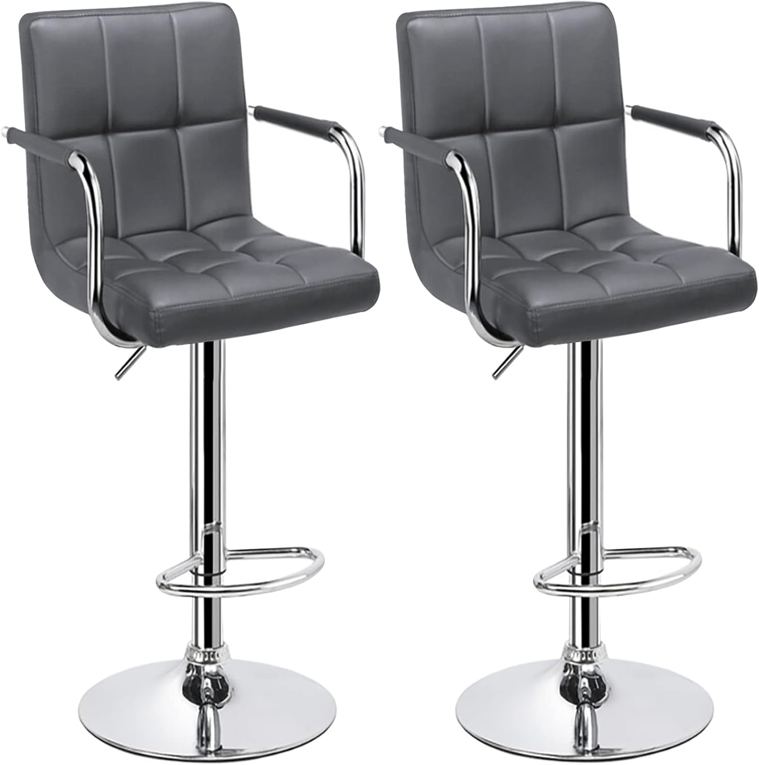 Huracan Bar Stools Set of 2 White Bar Chairs with Arms Swivel Counter Height Stools Adjustable Bar Stool with Back Bar Chair Armrest Modern Island Chairs for Kitchen 360 Degree (Black/White, 2pcs)
