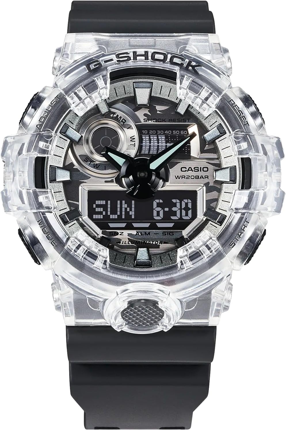 Casio Men's Watch G-shock Digital Analog Camouflage Resin Band, White/Black, strap