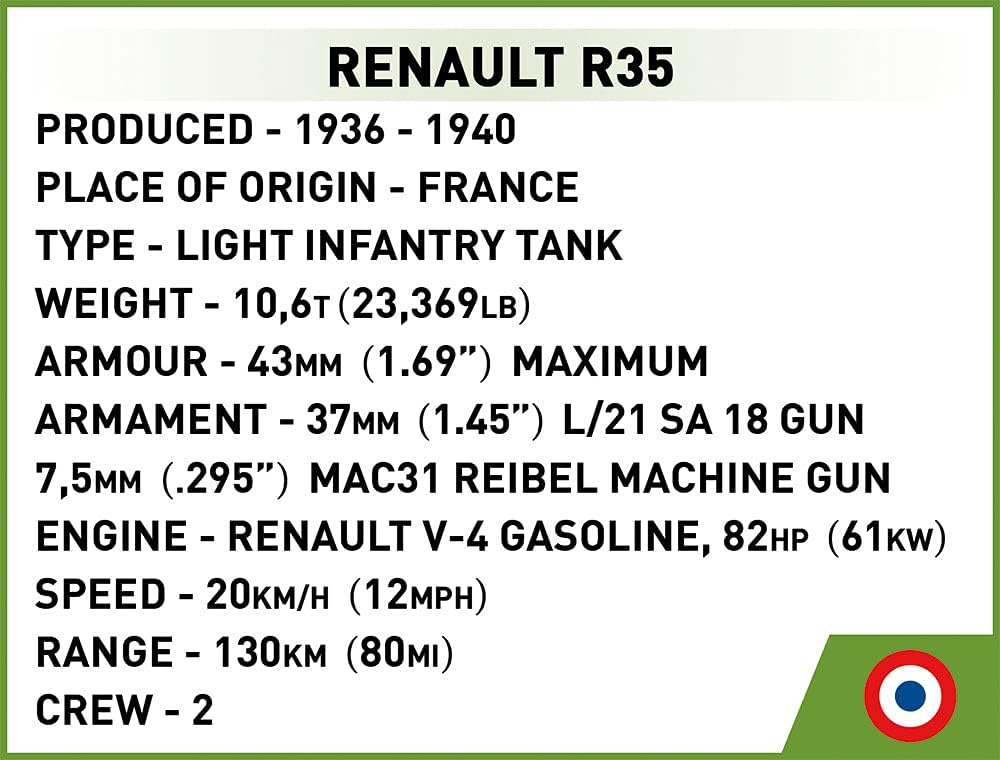COBI Historical Collection World War II Renault R-35 Tank