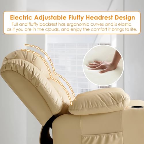 Large Power Lift Recliner Chair Recliners for Elderly, Infinite Position Recliner Chair with Heat and Massage, Breathable Leather(Beige)