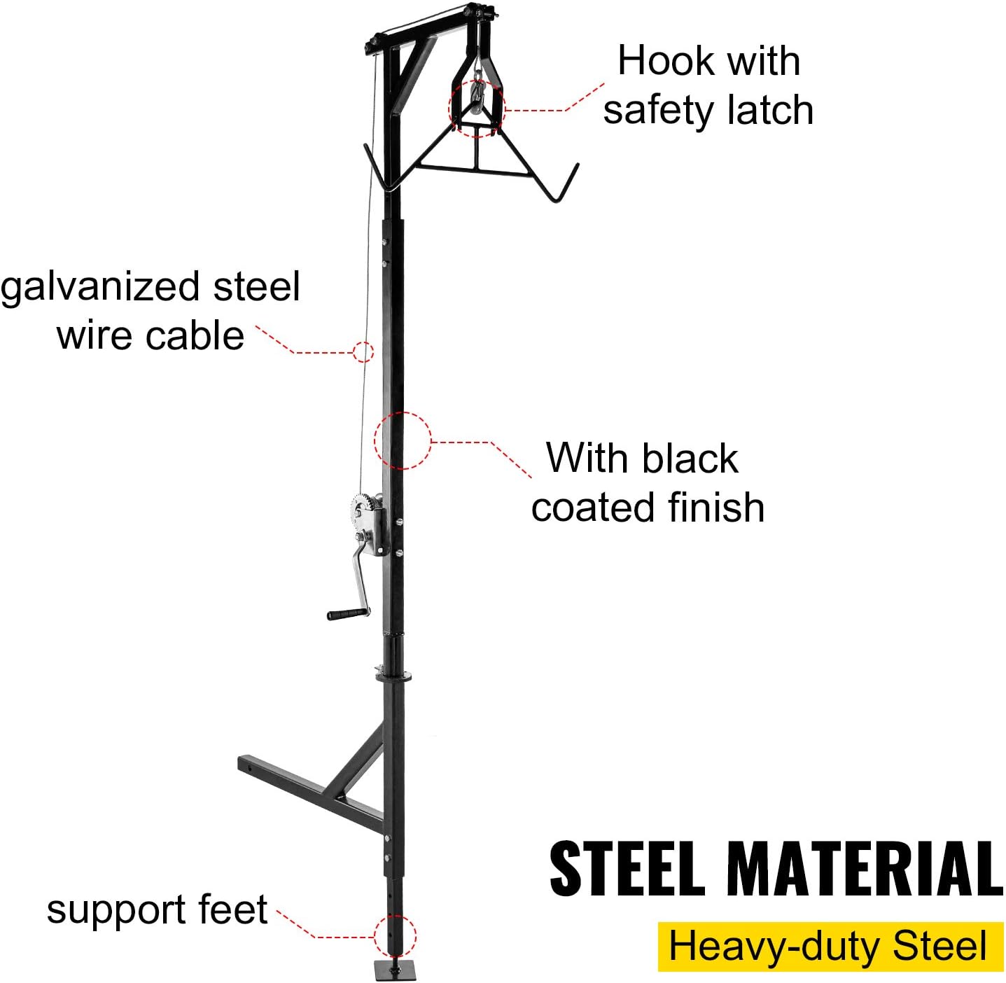 VEVOR Hitch Mounted Deer Hoist, 500lbs Capacity Hitch Game Hoist, 2'' Truck Hitch Deer Hoist with Winch Lift Gambrel Set, Foot Base, Adjustable Height and 360 Degrees Swivel for Hunting, Hanging