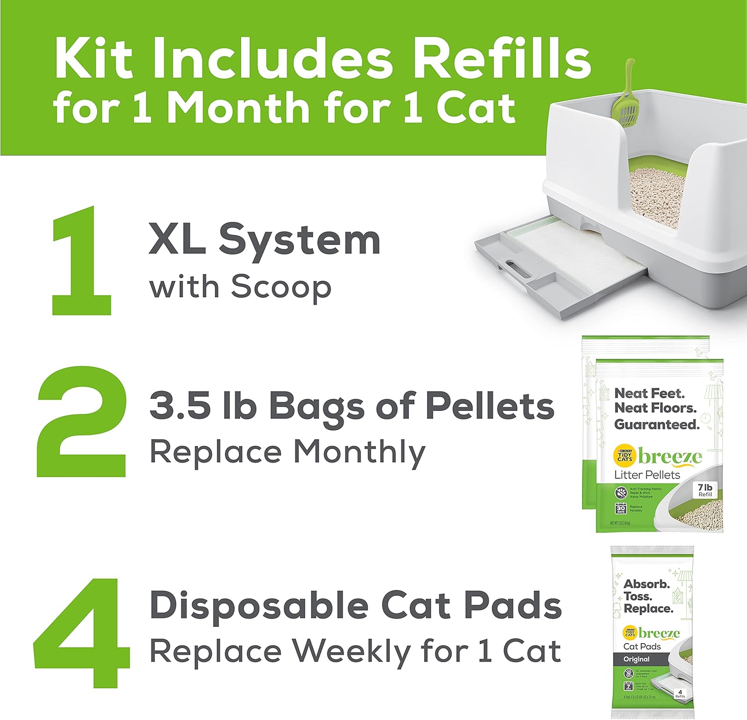 Purina Tidy Cats Breeze Cat Litter Box System Starter Kit, XL Breeze Litter System With Pads & Pellets