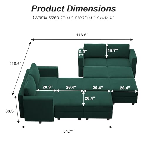 Belffin Oversized Modular Sectional Sofa Velvet U Shaped Couch with Storage Ottomans Modular Sectional Couch with Reversible Chaise Convertible Sectional Sleeper Sofa Velvet Blue