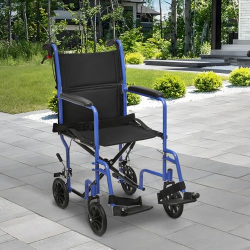 monicare Lightweight Wheelchair for Adults, with Locking Hand Brakes, 8 Inch Rear Wheels and Back Folds Down User-Friendly Transport Compact 16 Inch Seat Wheel Chair, 250 lbs Weight Capacity, Red