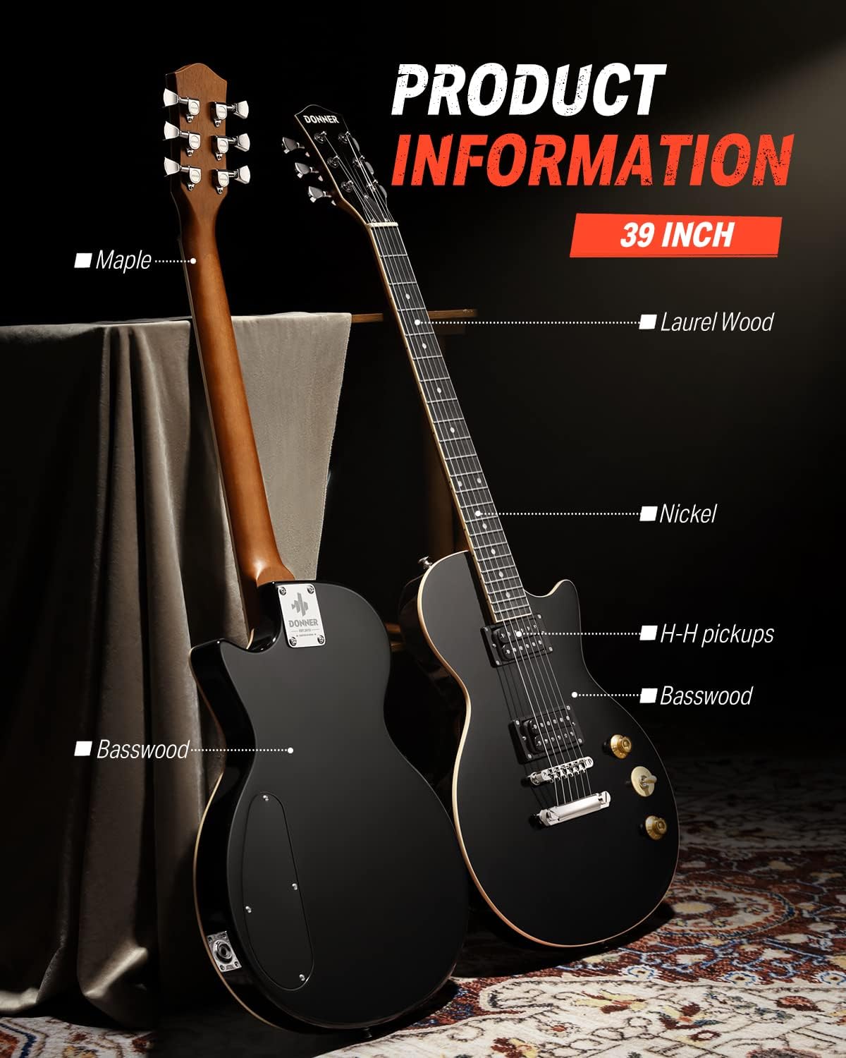 Donner Electric Guitar LP Solid Body, Full-Size 39 Inch Electric Guitar-Circle Looper Pedal Drum Machine