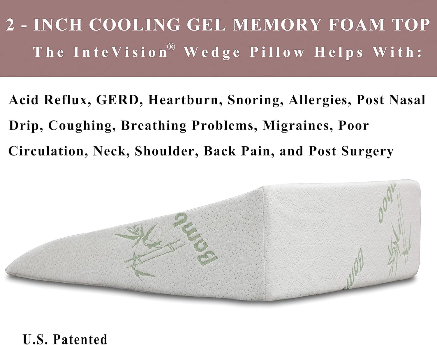 InteVision Extra Large Foam Bed Wedge Pillow (33" x 30.5" x 7.5") & Headrest Pillow in ONE Package - 2" Memory Foam Top - Helps Relief for Acid Reflux, Post Surgery, Snoring, and Back Pain