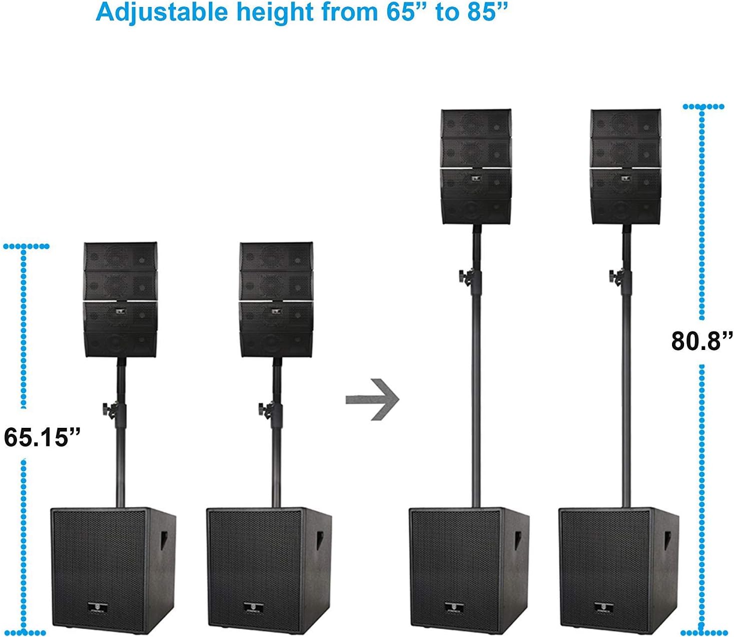 PRORECK Club 3000 12-Inch 4000w DJ Powered PA Speaker System Combo Set with Bluetooth USB Drive Read Function SD Card Remote Control,Two subwoofers and 8 line Array Speakers Set for Church, DJ, Live