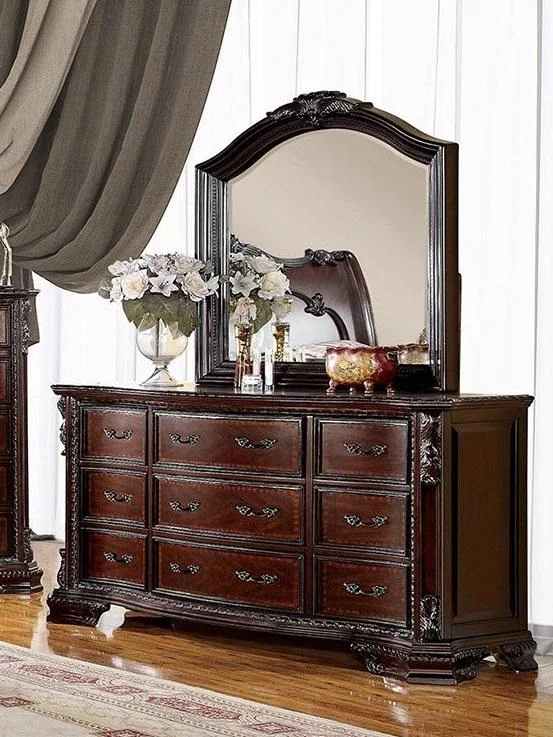 Brown Cherry Solid Wood King Bedroom Set 6pcs FOA CM7277-EK Bellefonte