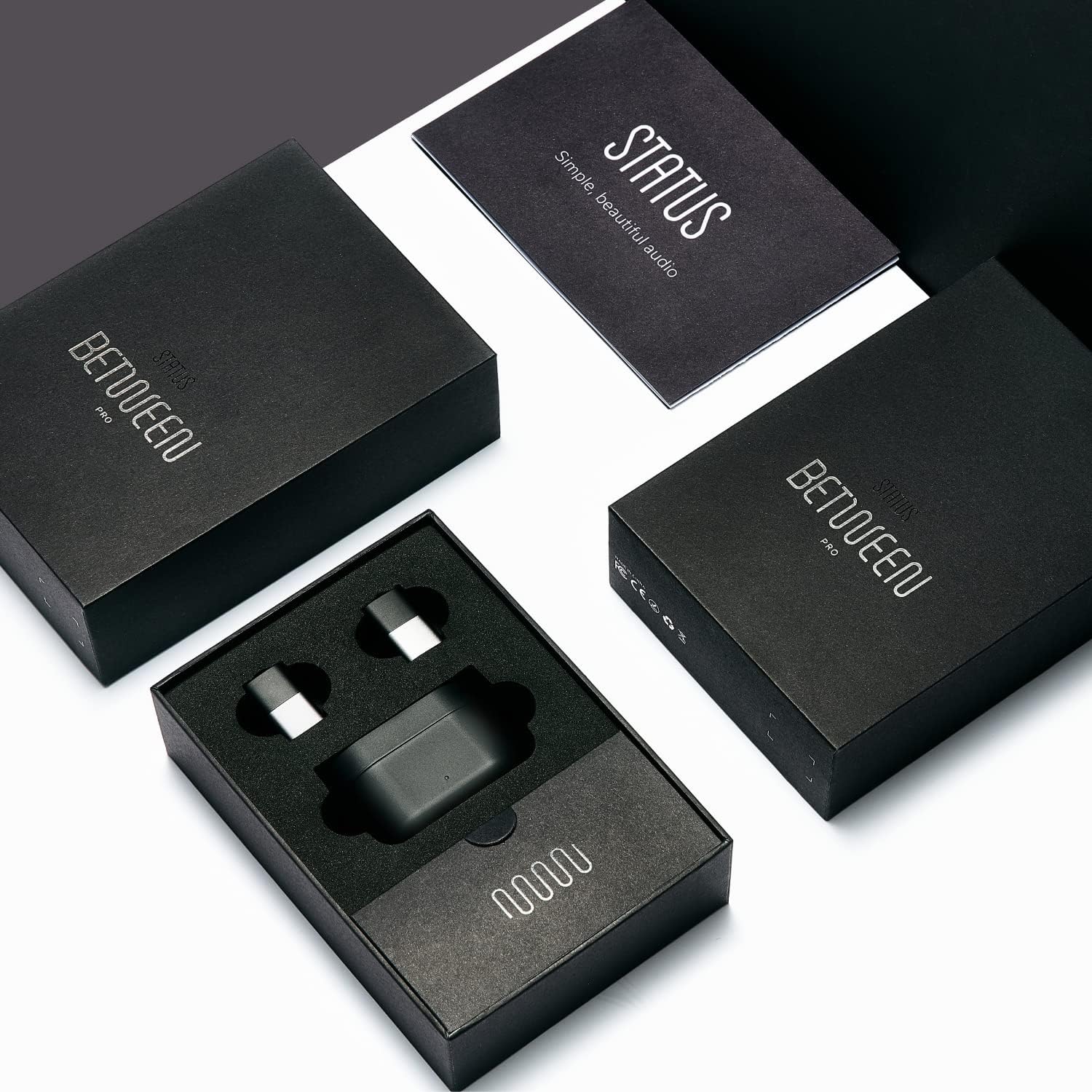 Status Between Pro Wireless Earbuds with Built-in 4X Microphones | Hybrid Triple Speaker Driver | 12 + 36 Hour Battery | Bluetooth 5.2 | Noise-Isolating Fit | Metal Exterior|