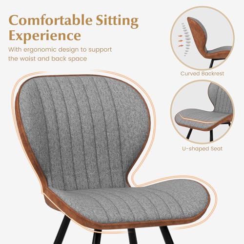 Giantex Upholstered Dining Chairs Set of 2, Modern Accent Chairs w/Curved Backrest, U-shaped Seat & Non-slip Foot Pad, Armless Leisure Chairs, 330 LBS Load, Kitchen Chair for Living Dining Room