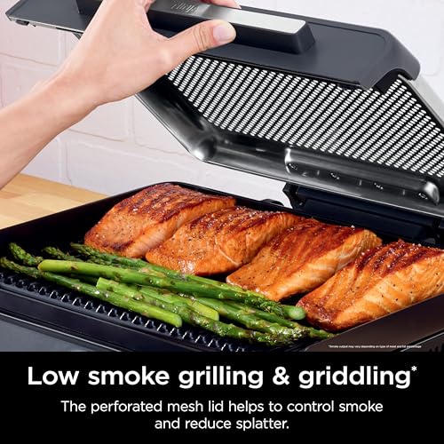 Ninja Griddle and Indoor Grill, 14’’, Electric Grill, For Steak, Burgers, Salmon, Veggies, and More, Pancake Griddle, Nonstick, Dishwasher Safe, 500F, Even Cooking, Silver, GR101