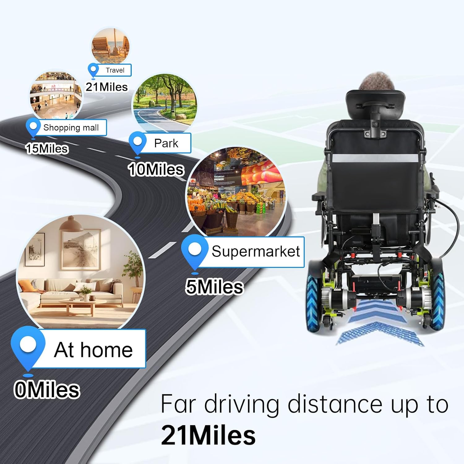500W Reclining Electric Wheelchair for Adults, 21 Miles Long Travel Range, Intelligent Power Wheelchairs Foldable All Terrain Motorized Wheelchair for Seniors Compact Portable Airline Approved
