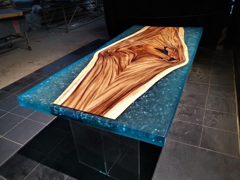 Natural Wood with Epoxy Dining Table Resin Coffee Table Living Room Table for 2, 4, 6, 8 Epoxy RIver Table Top Resin Table Home Decor Side/End Table Patio Table (18" Inches Tall, 90 x 36 Inches)