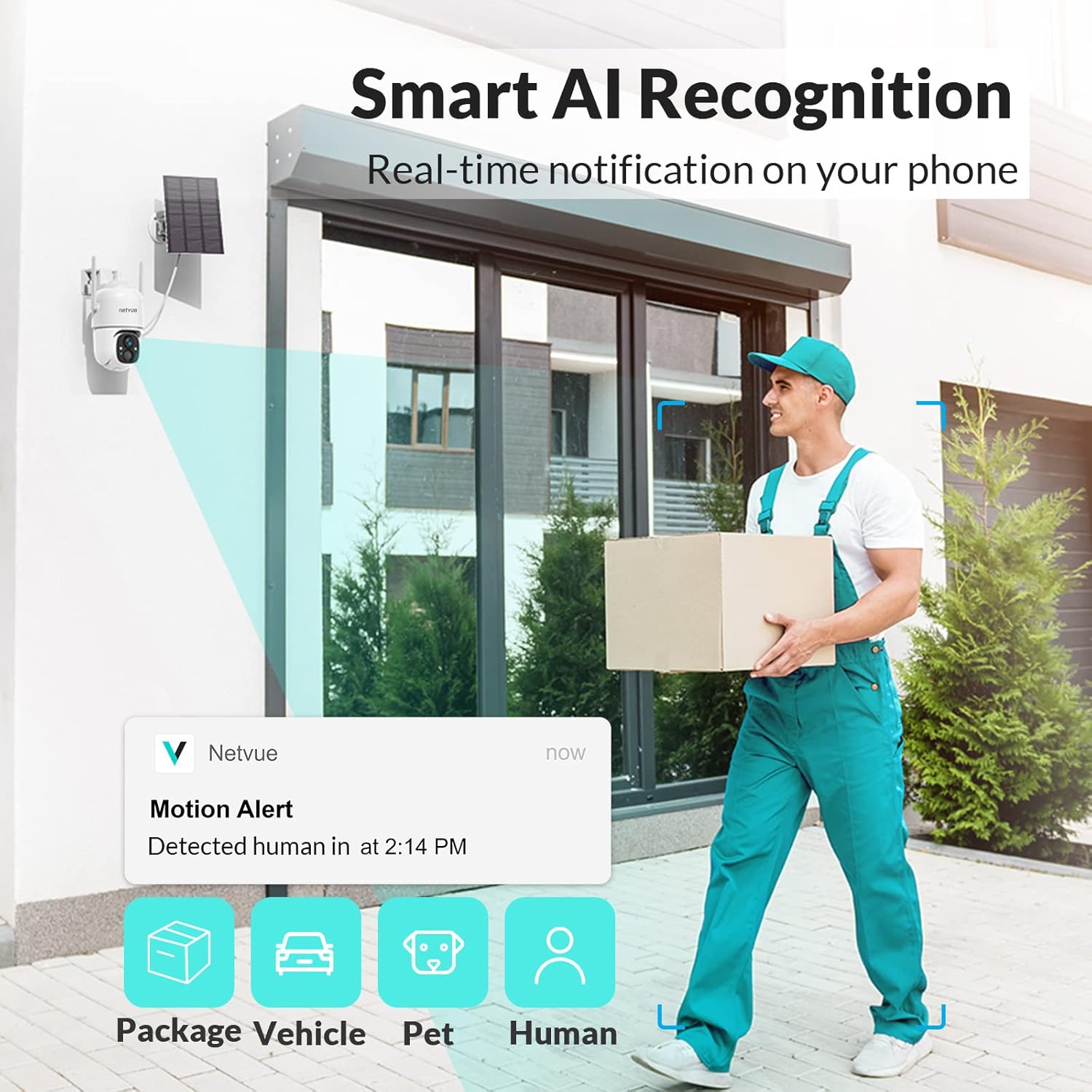 Wireless Security Cameras, Netvue Sentry Plus Outdoor WiFi Pan Tilt 360�� Camera, Solar Rechargeable Battery Powered for Home Security, PIR Motion/Human AI Detection, 2-Way Talk, Waterproof, SD/Cloud