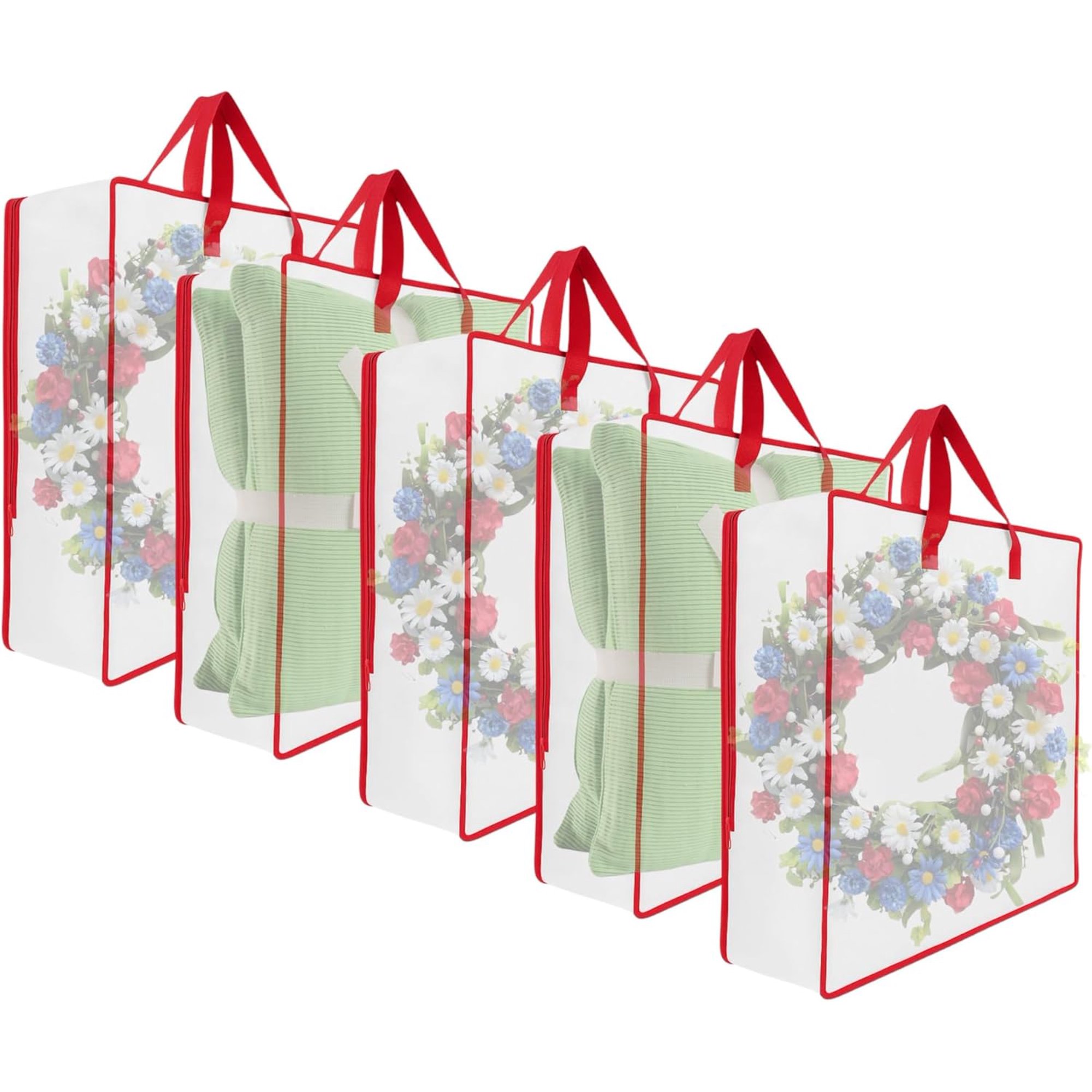 5 Pack Moving Bags, Wreath Storage Bag, Garland Container, Clear Storage Bags with Handles and Zippers Moving Bag for College Carrying, Bedding, Toys Organizer, Under the Bed Storage