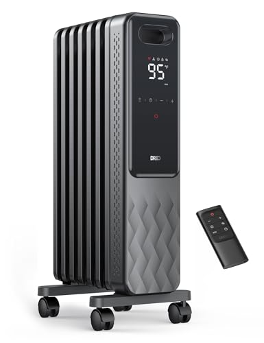 Dreo 1500W Radiator Heater, Portable Space Oil Filled with Remote Control, 4 Modes & 1500W Oil Filled Radiator, Electric Radiant Heaters for indoor use Large Room with Remote