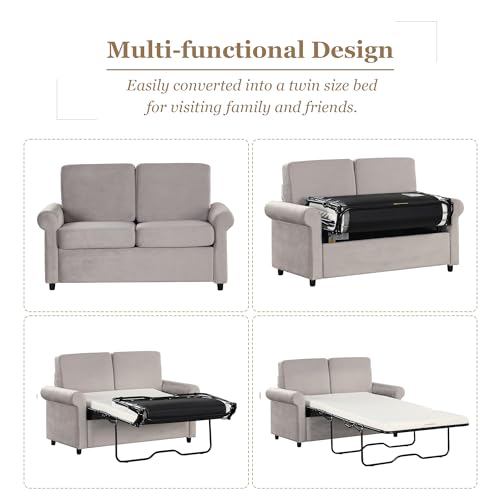 3-in-1 Convertible Sleeper Pull Out Sofa Bed Recliner, Versatile Double Couch Seat with Adjustable Backrest, Lumbar Pillows and Side Pockets Living Room Furniture Sets for Apartments, Black-2