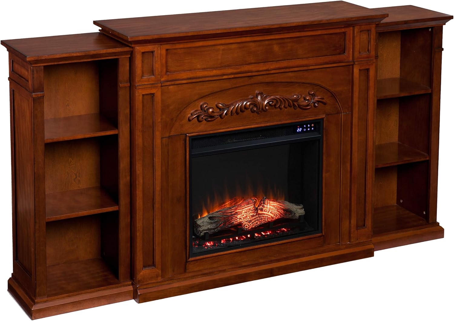 SEI Furniture Chantilly Electric Bookcases Fireplace, Espresso