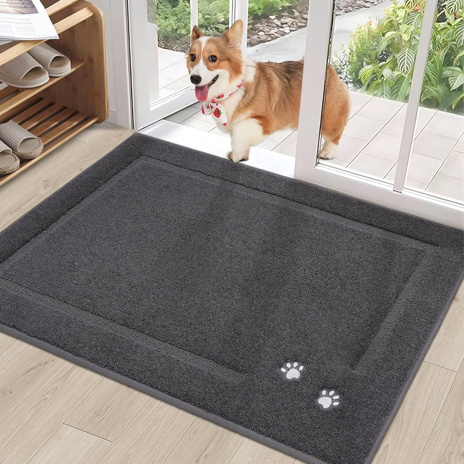 Dog Door Mat for Muddy Paws 36"x60" Dirt Trapper Absorbent Doormat Non Slip Entryway Rugs Washable Stain Resistant Welcome Floor Mat Soft Low-Profile for Front Back Door, Brown