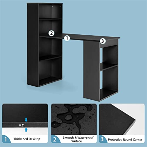 Computer Desk Writing Workstation Office with 6 Tier Storage Shelves in Black Desk (D As shown)