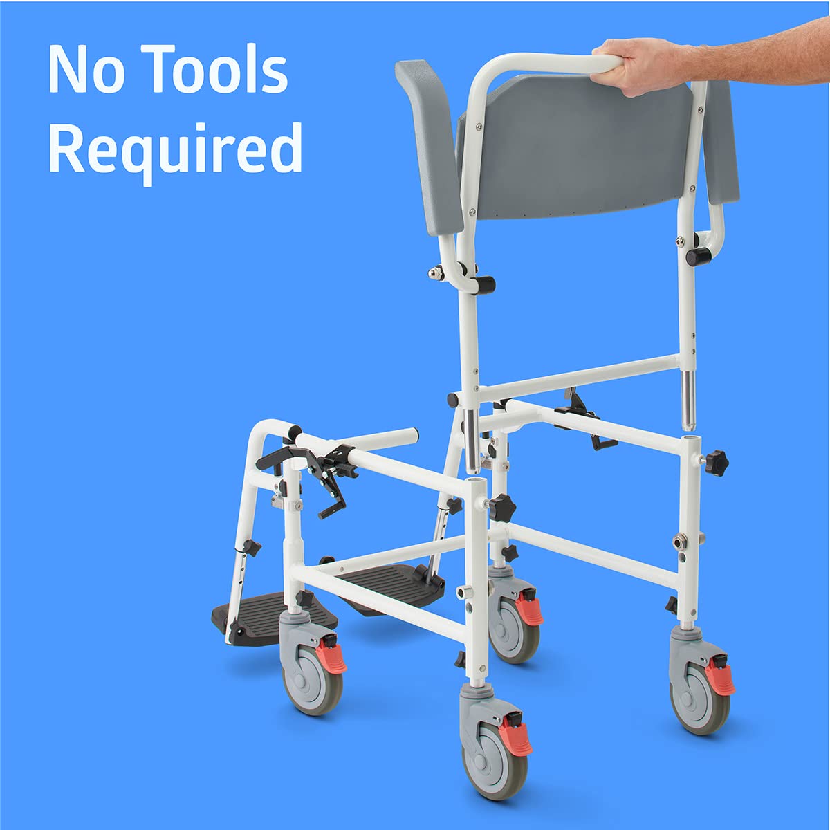 Medline Aluminum Shower Commode Transport Chair, 275 lbs. Capacity — for Seniors & Injured in Restroom, Bathroom or As Toilet, 1 Ct.