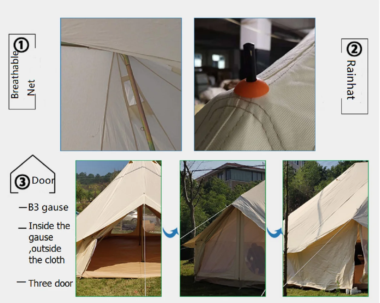Teepee Tent Emperor Twin Bell Tent Three-Door Canvas Luxury Tent Safari Tent Canvas Luxury Family Yurt Tent